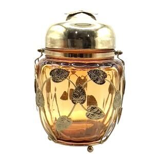 Vintage, mid century amber glass and metal, musical  jar by Schmid cookie jar